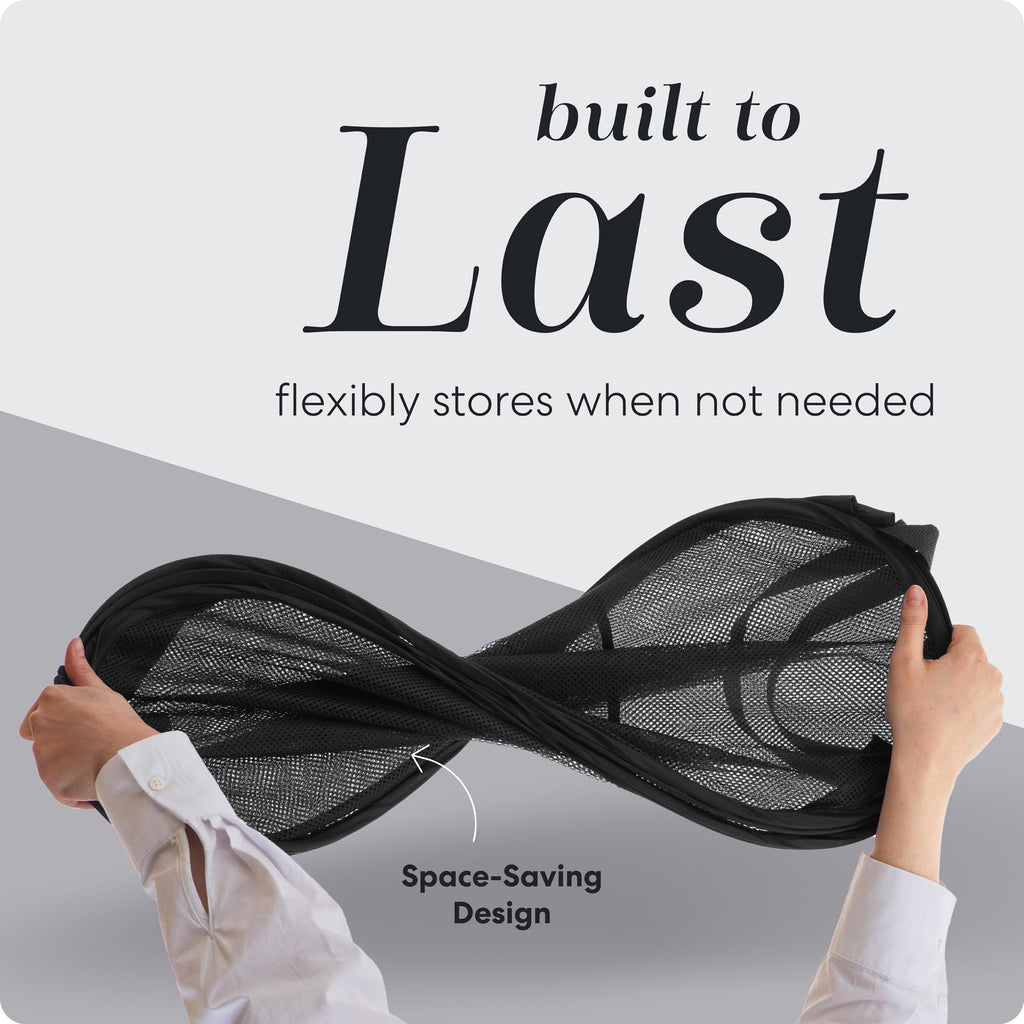 Handy Laundry Mesh Pop-Up Hamper Collapsible with Side Pocket 2-Pack | Breathable foldable design saves space; wide opening makes loading easy. Sturdy build stores clothes neatly. Black.