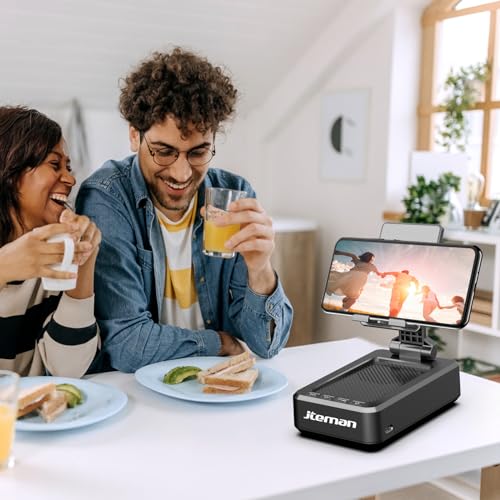 JTEMAN Cell Phone Stand with Bluetooth Speaker,Birthday Gifts for Men Women | Big Sound & Clear Audio,Cool Tech Gadget Wireless Speaker, Unique Ideal Gifts, Foldable Adjustable Phone Stand for Desk