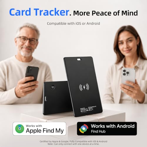 UQO Wallet Tracker Card, Works with Apple Find My or Google Find Hub | MFi certified. Works with Android. Qi charging. 85dB+ sound. Separation alerts. Wallet & passport fit. Great gift idea.