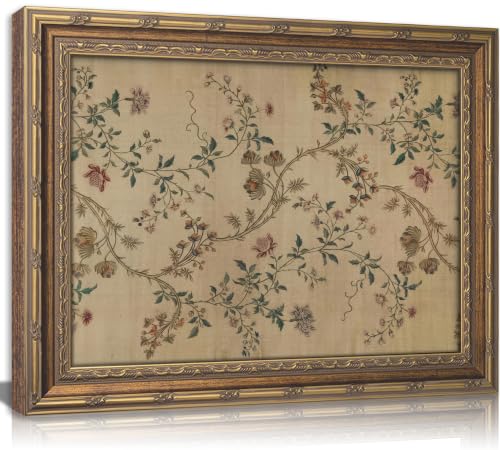Vintage gold framed Floral Vine wall art Retro Beige Botanical Painting Canvas Prints Elegant Antique Flower French Leaf Wall Decor for Farmhouse Bedroom Living Room Home Decration 9x11in