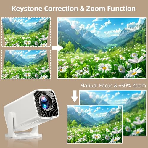 Mini Projector 4K Support, Portable Projector Full HD 1080P Support | Short Throw, 270° Rotation, Outdoor&Indoor, Ceiling Projection, Smartphone, TV Stick, Laptop, HDMI, USB, PS5 Compatible