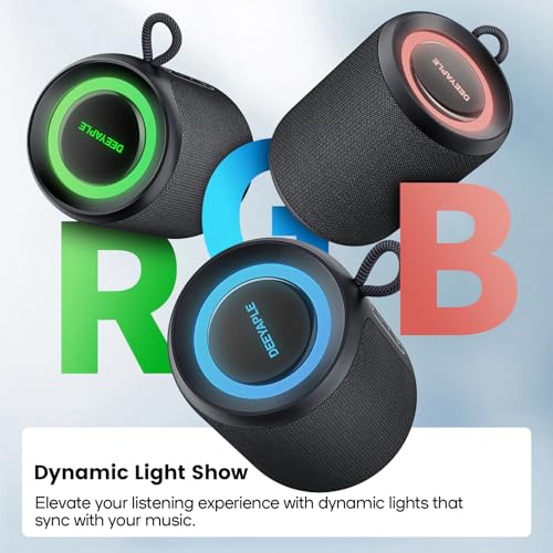 Bluetooth Speaker Wireless,IP67 Waterproof & Dustproof Portable Speaker with Lights,15W Loud Stereo Sound, 2500mAh Battery All Day Playtime, TWS Pairing, BT5.3, Home/Party/Outdoor/Beach (Black)