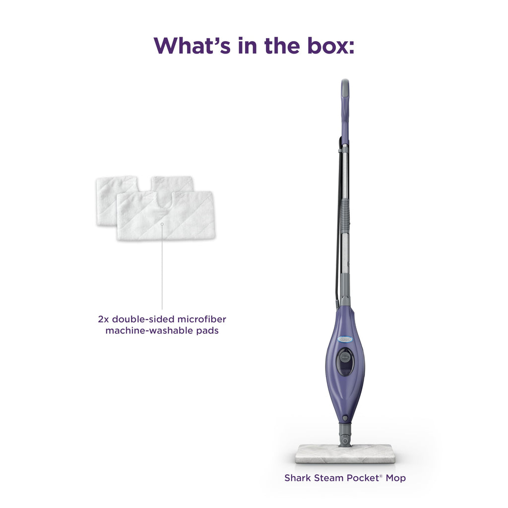 Shark Steam Pocket Mop with 2 Washable Double-sided Pads, Purple, S3501 | Lightweight, 2 Machine Washable Double-Sided Microfiber Pads, Swivel Steering, Steam Sanitization on Sealed Hard Floors