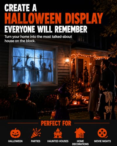 Scary Decorations Halloween Window Projector，black：With Effect fabric | Built-In Horror Videos, Scenes with Easy Setup, Wifi Streaming, Bluetooth Speaker, 210° Rotation & Auto Keystone Correction
