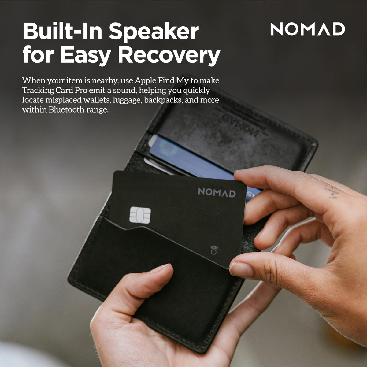 Nomad Tracking Card Pro Black, Premium Wallet Tracker with Apple Find My, 16-Month Battery Life, IPX7 Waterproof, Polycarbonate and Aluminum Design, TSA Approved, Wireless Rechargeable, iOS Only