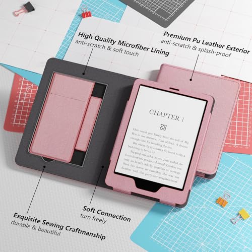 Case for Kindle Paperwhite 7"/6.8" (13th/12th Generation, 2026/2024), Pink | Lainergie Slim High Quality PU Leather Kindle Colorsoft Signature Edition 2024 Case With Stand, Hand Strap, Auto-Wake/Sleep