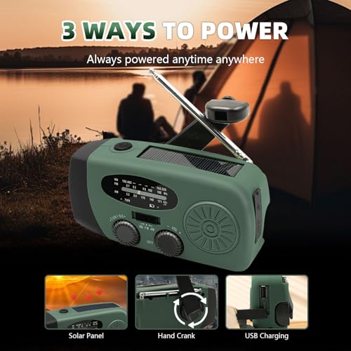 WVL 7400mWh Emergency Weather Radio, Portable Solar Hand Crank Radio AM/FM/NOAA, with 3 Mode Flashlight & Reading Lamp, Cell Phone Charger and SOS Siren(Navy Green)