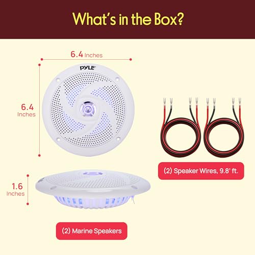 Pyle Marine Speakers - 5.25 Inch 2 Way Waterproof and Weather Resistant Outdoor Audio Stereo Sound System with LED Lights, 180 Watt Power and Low Profile Slim Style - 1 Pair - PLMRS53WL
