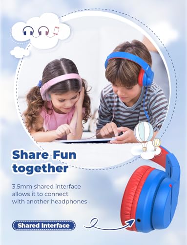 iClever HS19 Kids Headphones with Cord, Toddler Headphones for Boys Girls | SafeSound Tech, HD Mic Stereo Sound, Over-Ear Headphones for Kids, FunShare Foldable 3.5mm Wired for iPad Computer Travel