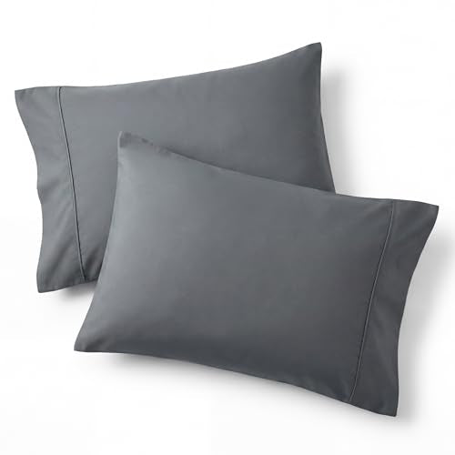 Bedsure Pillow Cases Queen Set of 2 - Dark Grey Double Brushed Microfiber Pillowcases 2 Pack, Super Soft Cooling Pillow Case Covers with Envelope Closure for Kids, Wrinkle, Fade Resistant, 20”x30“