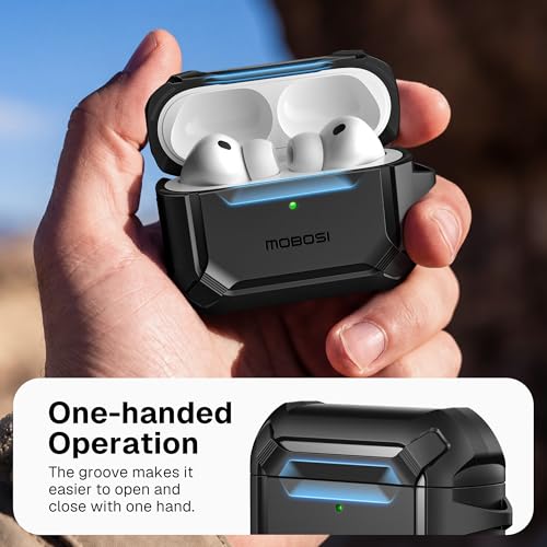 MOBOSI for AirPods Pro 3 Case with Magnetic Lid Lock,Black | Compatible with MagSafe,Military Grade Shockproof Protective Cover with Cleaner Kit& Keychain for iPod Pro 3 Case(2025)