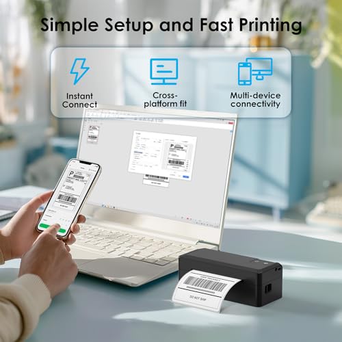 KNAON Shipping Thermal Label Printer, 4x6 Portable Label Printer, Black | Bluetooth Label Printer, Portable for Home Office & Small Business, Works with iPhone, Android, PC, Perfect for Etsy, USPS