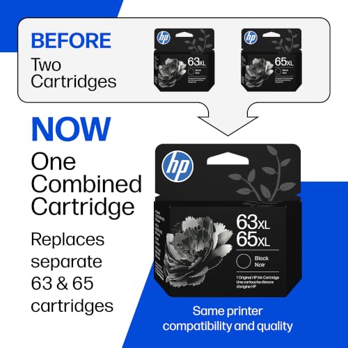 HP 63XL/65XL Black High-Yield Ink Cartridge (Replaces Both 63XL & 65XL) | Works with AMP; DeskJet 1100, 2100, 2600, 3600; Envy 4500, 5000; OfficeJet 3800, 4600, 5200 Series | B7RT5AN