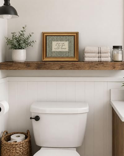 Gold Framed Wall Art, Funny Bathroom Canvas Prints, Text Me If You Run Out Of Toilet Paper Picture Wall Decor, Striped Humorous Decor for Bathroom Toilet Restroom 9x11 inch