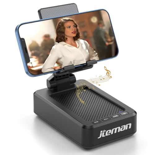 JTEMAN Cell Phone Stand with Bluetooth Speaker,Birthday Gifts for Men Women | Big Sound & Clear Audio,Cool Tech Gadget Wireless Speaker, Unique Ideal Gifts, Foldable Adjustable Phone Stand for Desk
