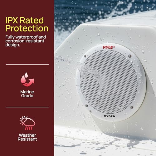 Pyle 6.5 Inch Dual Marine Speakers - 2 Way Waterproof and Weather Resistant Outdoor Stereo Sound System with 400 Watt Power, Polypropylene Cone and Butyl Rubber Surround - 1 Pair - PLMR605W(White)