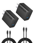 Anker Phone Charger, 20W USB C Charger Block, Type C Charger Fast Charging | For iPhone 18 Pro/17/17 Plus/17 Pro Max/16/16 Plus/16 Pro Max/15 Pro Max/iPad Pro and More (2-Pack with 2 Cables, Black)