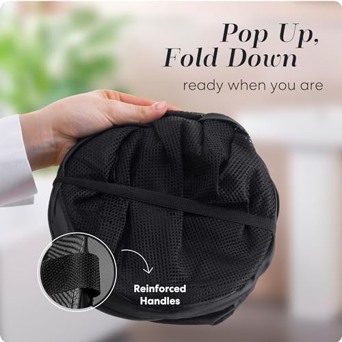 Handy Laundry Mesh Pop-Up Hamper Collapsible with Side Pocket 2-Pack | Breathable foldable design saves space; wide opening makes loading easy. Sturdy build stores clothes neatly. Black.