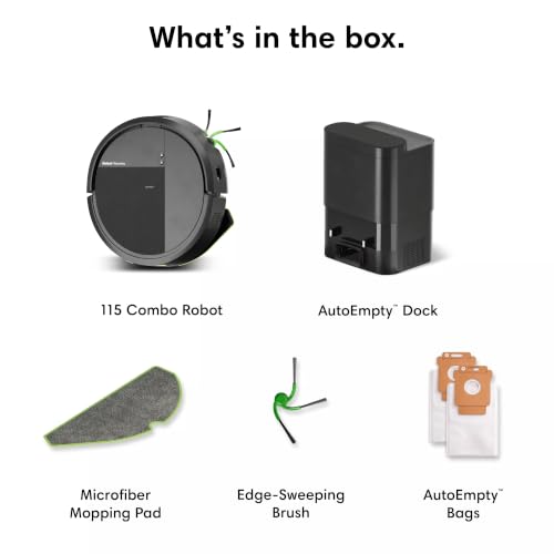 iRobot Roomba 115X Combo Robot Vacuum & Mop with AutoEmpty Dock, 15,000Pa, Self-Empties for 90 Days, Intense Power-Lifting Suction, LiDAR Navigation, Multiple Cleaning Modes, Avoids Mopping Carpet