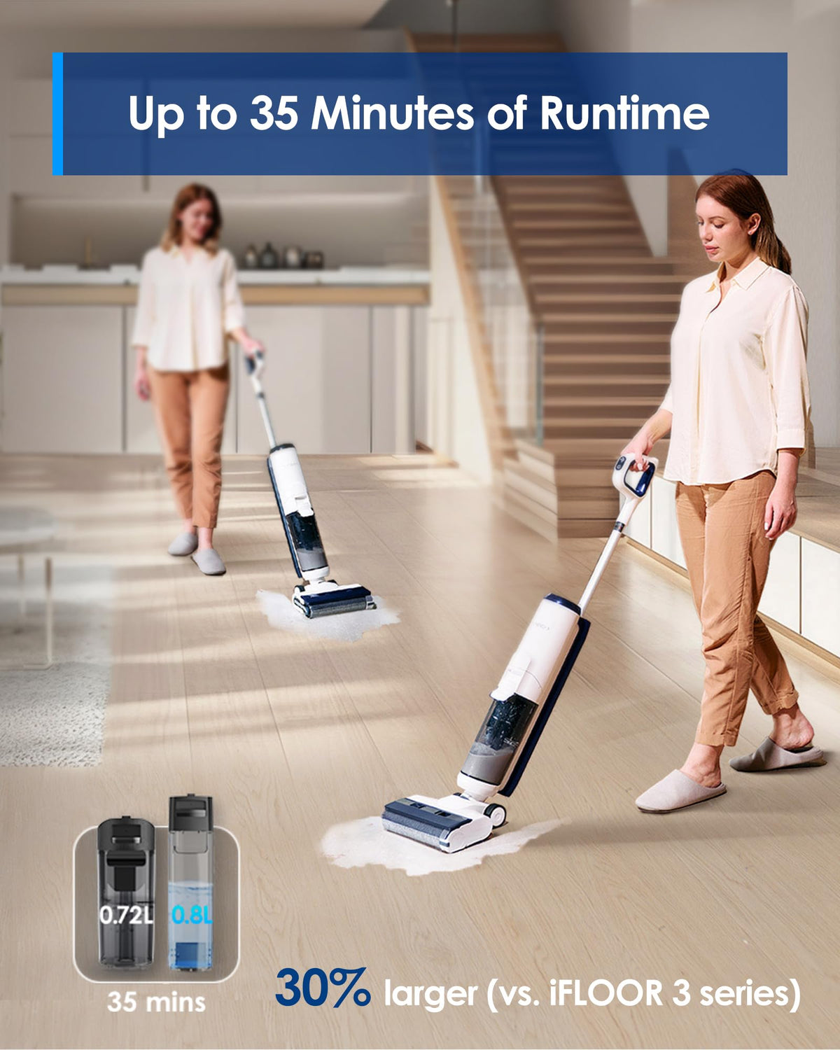 Tineco iFLOOR 5 Breeze Complete Wet Dry Vacuum Cordless Floor Washer, One-Step Cleaning for Hard Floors, Edge Clean, Auto Self-Cleaning, Lightweight & Cordless Design