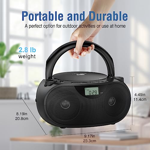 Nextron Portable CD Player Boombox with Bluetooth, AM/FM Radio & USB | CD-R/RW, MP3-CD & USB Playback, Stereo Sound, Bass Boost, AUX Input, Headphone Jack, LCD Display, AC/Battery Powered - Black