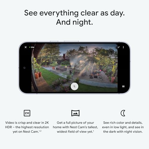 Google Nest Cam Outdoor (Wired, 2nd Gen) - Security Camera - 2025 - Snow | 2K video, motion detection, color night vision, 2-way audio, works with Google Home and Gemini, weather resistant