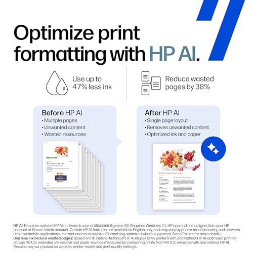 HP Envy 6155 Wireless All-in-One Color Inkjet Printer, Print, Scan, Copy, Duplex Printing Best-for-Home, 3 Month Trial of Instant Ink Included, AI-Capable (C2WR7A) Portobello