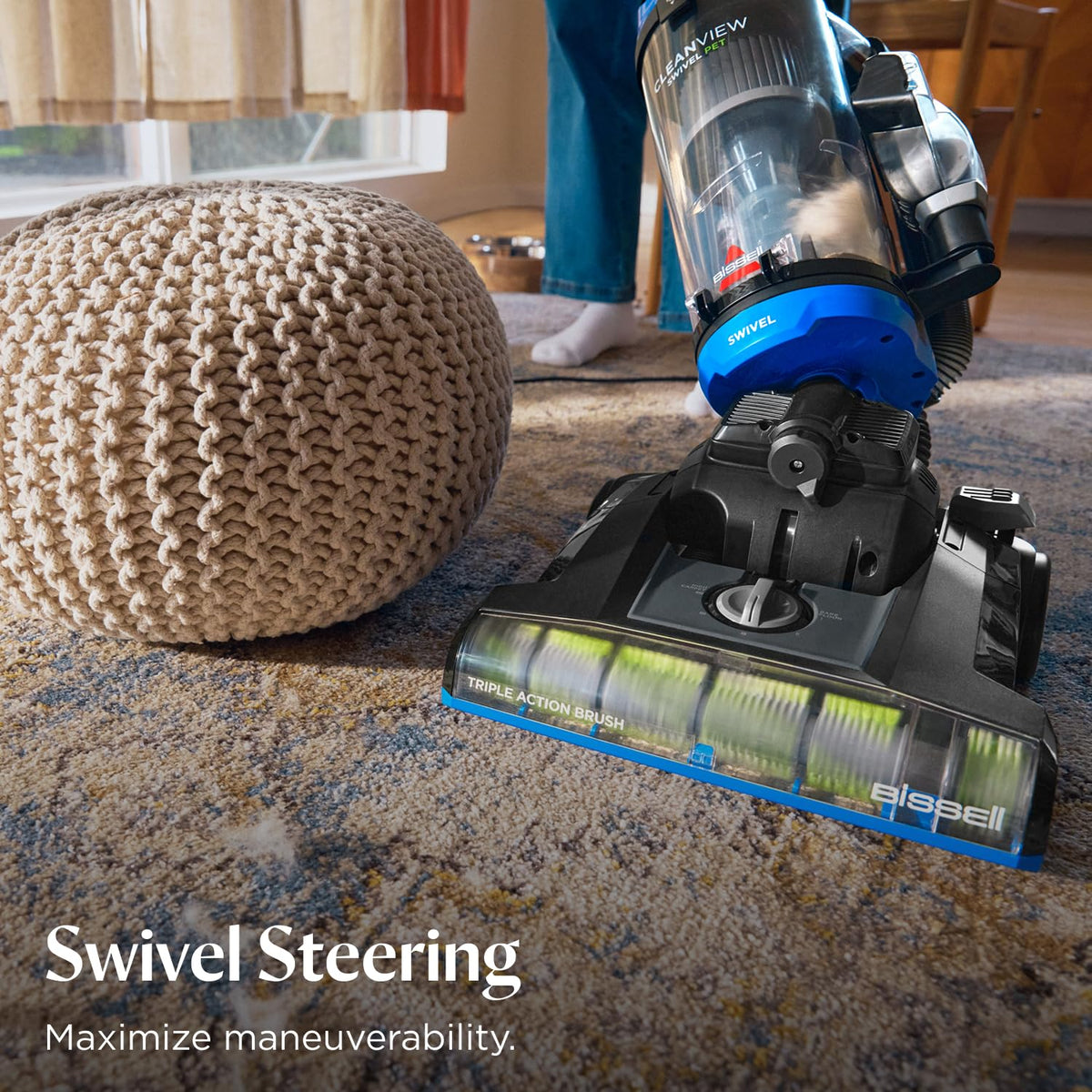 Bissell CleanView Swivel Vacuum, Triple Action Brush Roll, 3836 | Multi-cyclonic suction; extension wand; easy-empty dirt tank; swivel steering for maneuverability