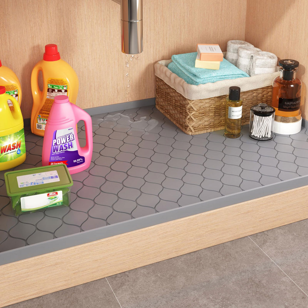 Winisok Waterproof Under Sink Mat 34" x 22", Silicone Mat, Dark Gray | Raised Edge Traps Spills & Leaks, Shelf Liner, Cabinet Protector, for Kitchen, Bathroom, Boots, Pets, Home Essentials