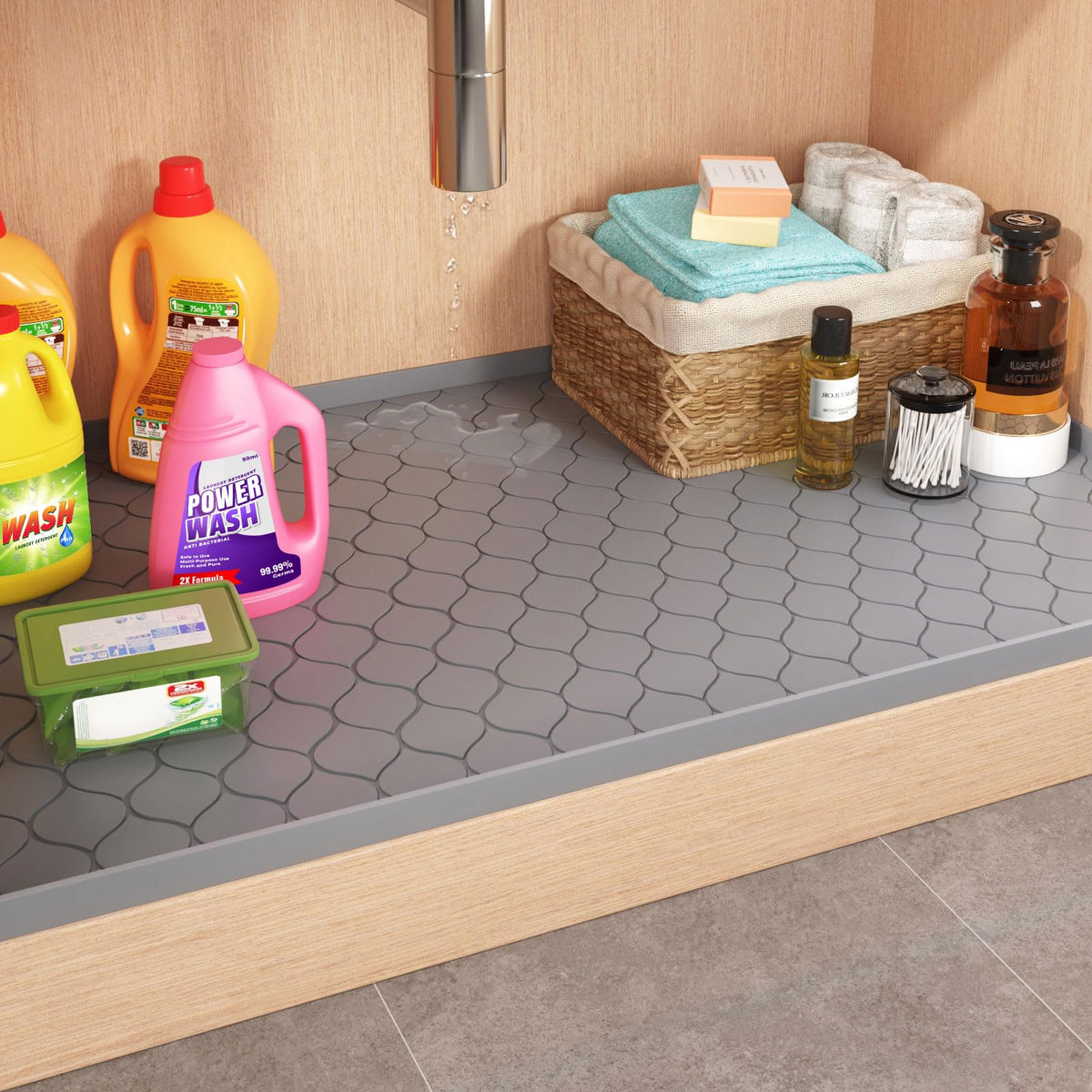 Winisok Waterproof Under Sink Mat 34" x 22", Silicone Mat, Dark Gray | Raised Edge Traps Spills & Leaks, Shelf Liner, Cabinet Protector, for Kitchen, Bathroom, Boots, Pets, Home Essentials