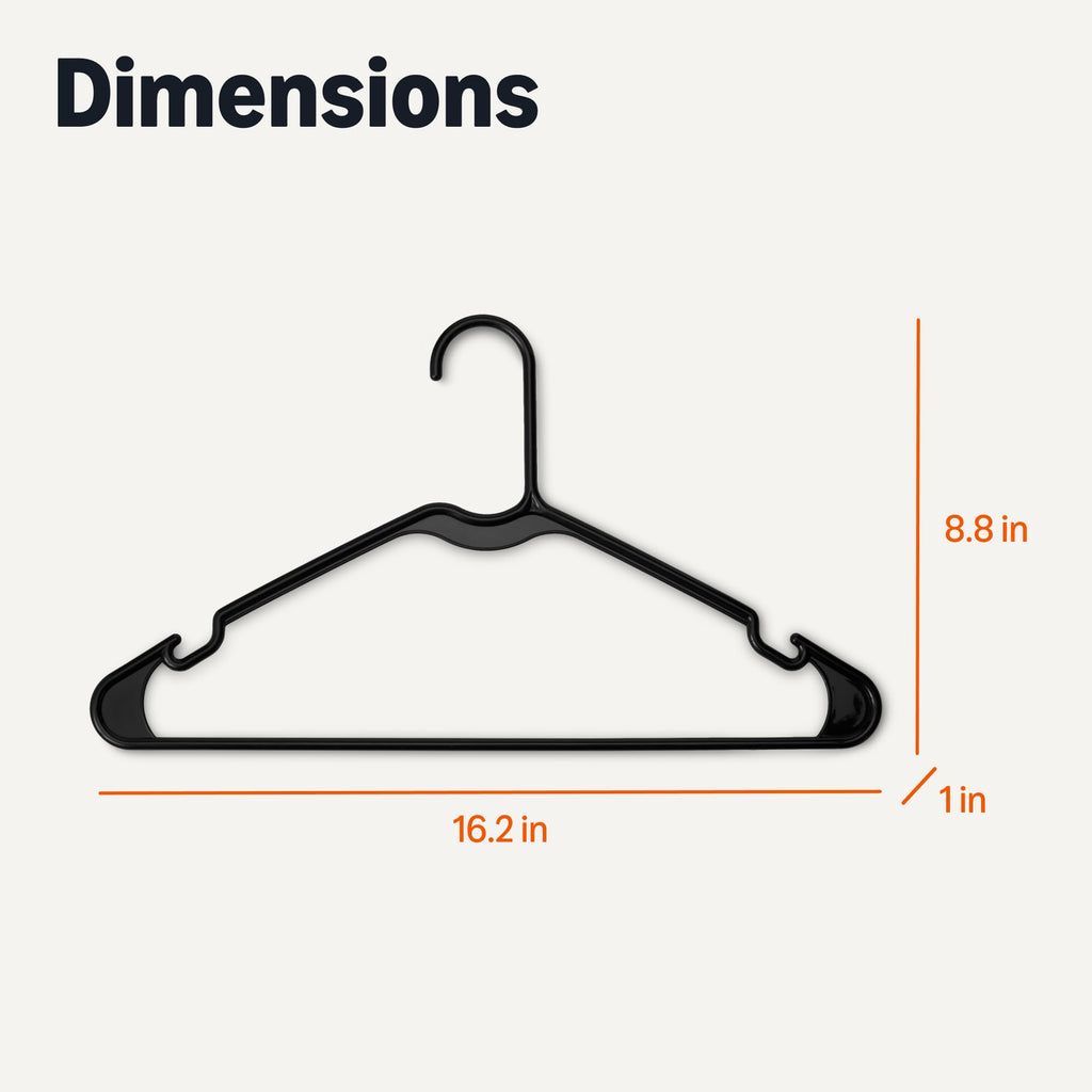 Amazon Basics Space Saving Plastic Clothes Hangers, Sturdy Closet Organizer for Shirts and Jackets, Adult Size, Black, 50-Pack