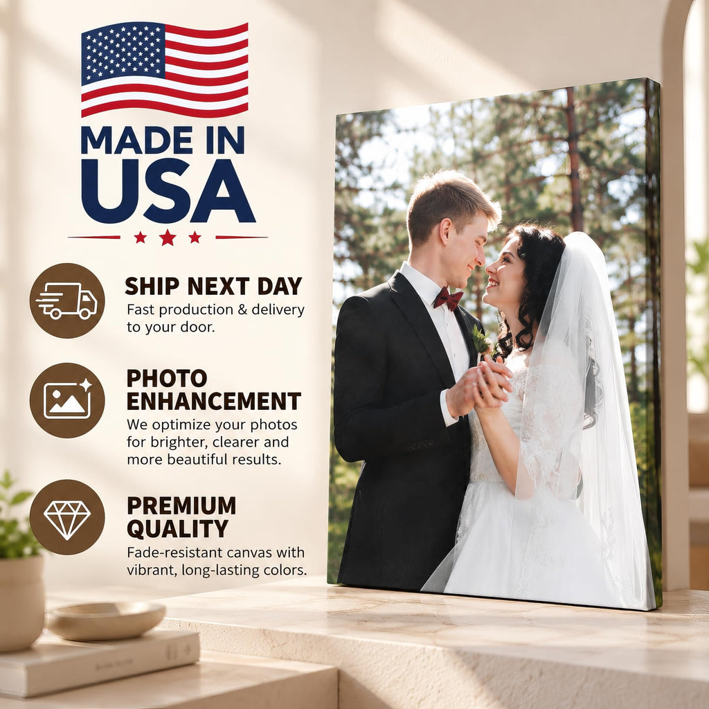 Custom Canvas Prints with Your Photo, Personalized Picture Wall Art 8x10in | Ship Next Day, Custom Photo Gifts for Mom Dad Pet Couple Family Wedding Anniversary, Floating Frame Available, Ready to Hang