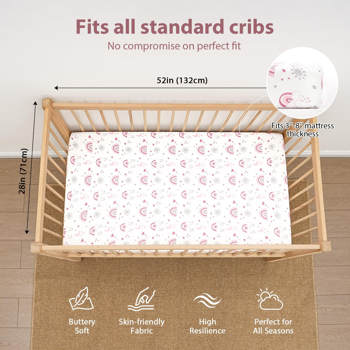 Baby Crib Sheets Girl, 3 Pack Toddler Bed Sheets Fitted 52”x28”