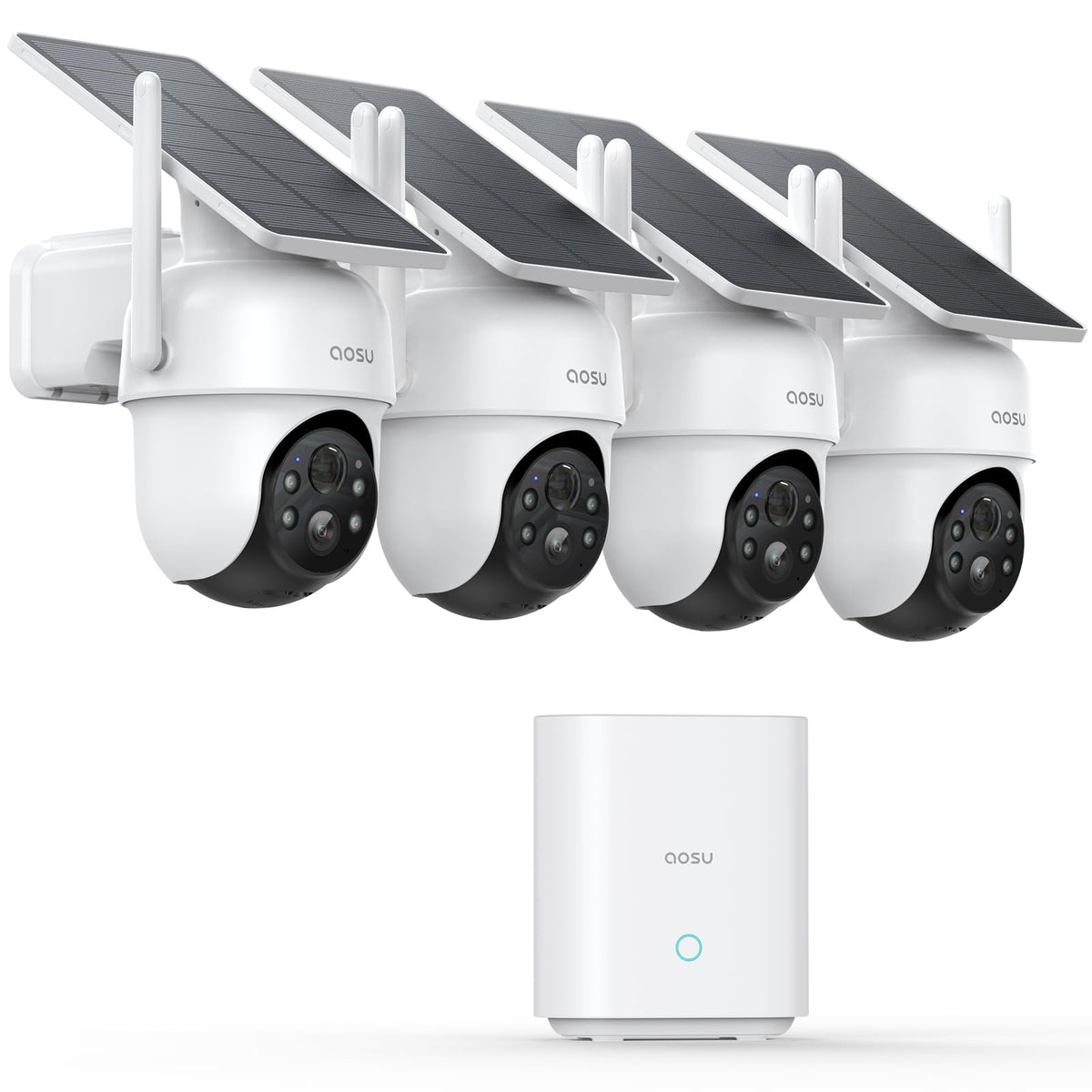 aosu D1 Classic 4-Cam Kit, Security Cameras Wireless Outdoor, Solar Powered | No Subscription Required, 32GB Built-in Storage, 360° Auto Tracking, 2K (3MP) Full-Color Night Vision, Easy Install