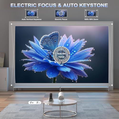 Mini Projector, Portable Smart Projector 4K WiFi 6 BT 5.4 [Built-in App] | Auto Keystone, Movie Projector Compatible With HDMI/USB/TV Stick/Smartphone/Laptop/PS5 Home Theater 180° Rotation White