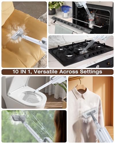 Steam Cleaner, 10-in-1 Detachable Handheld Steam Mop for Multi-Surface | 350ml Tank,10s Heat-Up,248°F Steam Cleaner,2-Level Control,Swivel Head for Carpet,Floor,Tiles,BBQ grill,Car Accessories