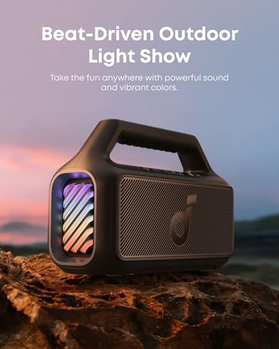Soundcore Boom 2 by Anker, 80W Outdoor Bluetooth Speaker, 24H Playtime | IPX7 Waterproof, BassUp 2.0, Floatable, RGB lights, USB-C, Custom EQ via soundcore App, Portable for Camping and Beach