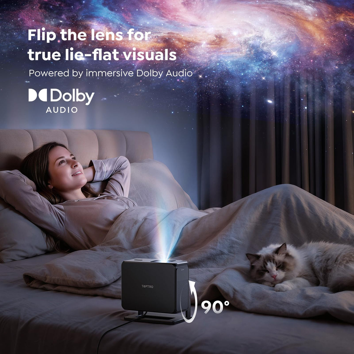 Portable Smart Projector [Bundled with Google TV Stick 14.0 & 4K Support & Dolby] with WiFi and Bluetooth HDR10,Ceiling Mini Movie Short Throw Projector Outdoor Auto Focus for Home Theater Bedroom