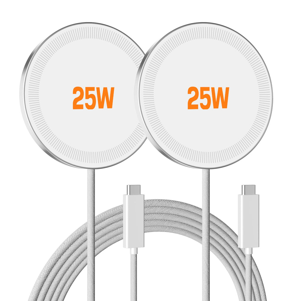 MagSafe 25W Wireless Charger for Apple Magnetic Fast Charging Pad | Compatible for iPhone Duo 18 17 17e 16 16e 15 14 13 12 Pro Max - AirPods-Slim Portable for Travel Bedside - 2 Pack, White