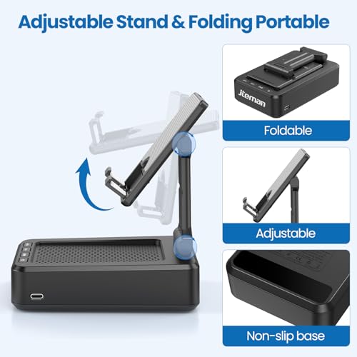 JTEMAN Cell Phone Stand with Bluetooth Speaker,Birthday Gifts for Men Women | Big Sound & Clear Audio,Cool Tech Gadget Wireless Speaker, Unique Ideal Gifts, Foldable Adjustable Phone Stand for Desk