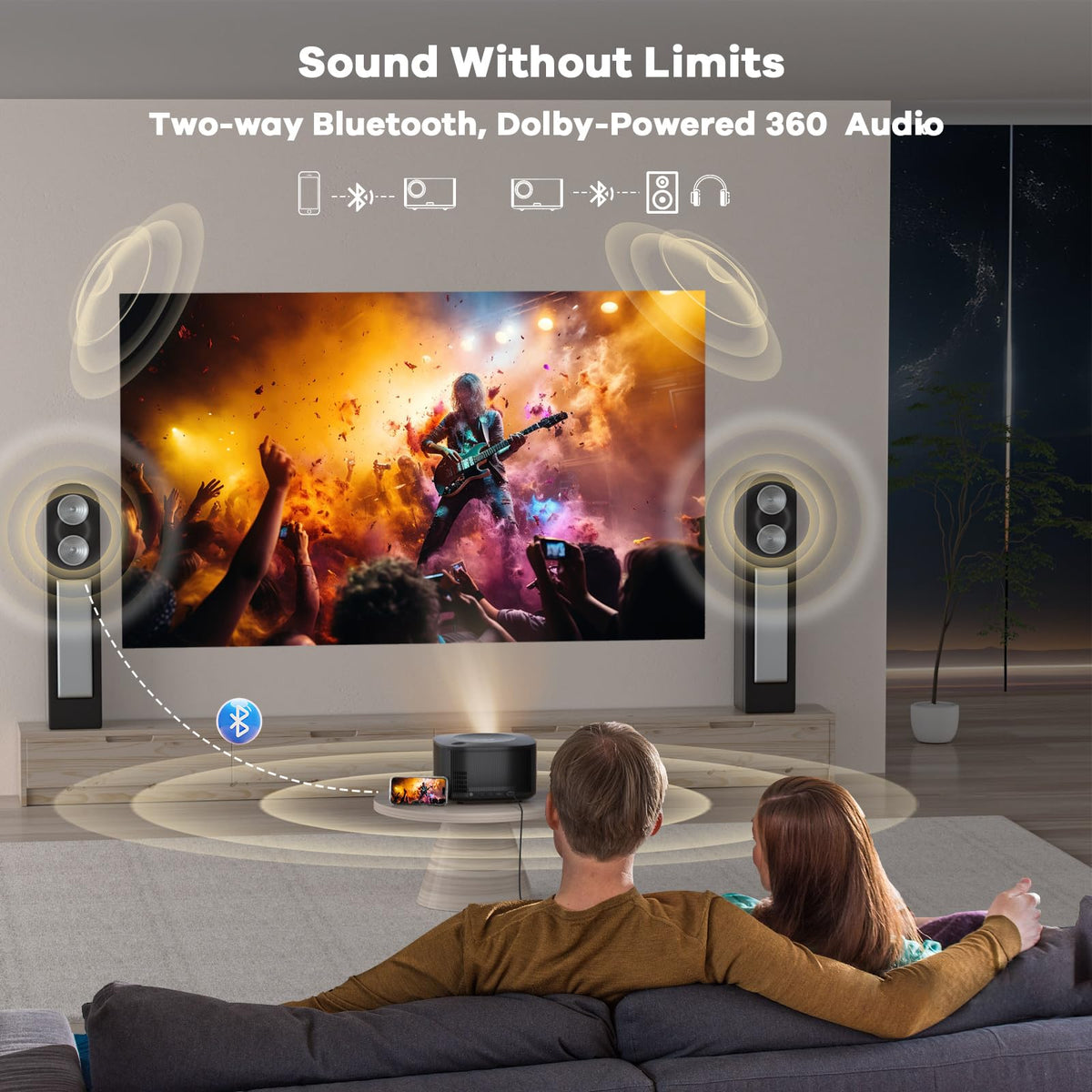 Outdoor-Projector-4K with WiFi and Bluetooth: [High Bright/60W Dolby Audio/Official Licensed Apps], Smart-Projector with AI Auto Focus, ONOAYO ONO5Pro 2.0 Movie Projector for Bedroom/Outdoor Use