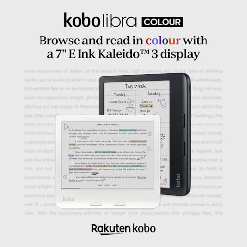 Kobo Libra Colour eReader, 7” Color E Ink, Waterproof, White | 7” Color E Ink Kaleido 3, Dark Mode, Waterproof, eBooks, Audiobooks, Recycled Materials