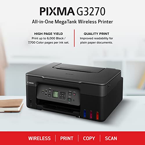 Canon MegaTank G3270 All-in-One Wireless Color Printer | Print, Copy, Scan, Refillable Tank System, Compact Desktop Design, Home & Office Use