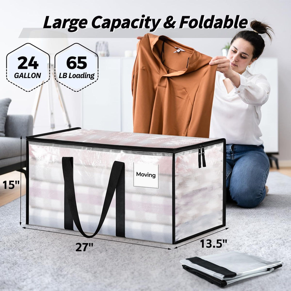 ukeetap 8 Pack Extra Large Clothes Storage Bins with Lids, Clear | Storage Bags with Reinforced Handles & Heavy-Duty Zippers, Moving Bags Boxes Totes for Clothes Packing, Dorms, College