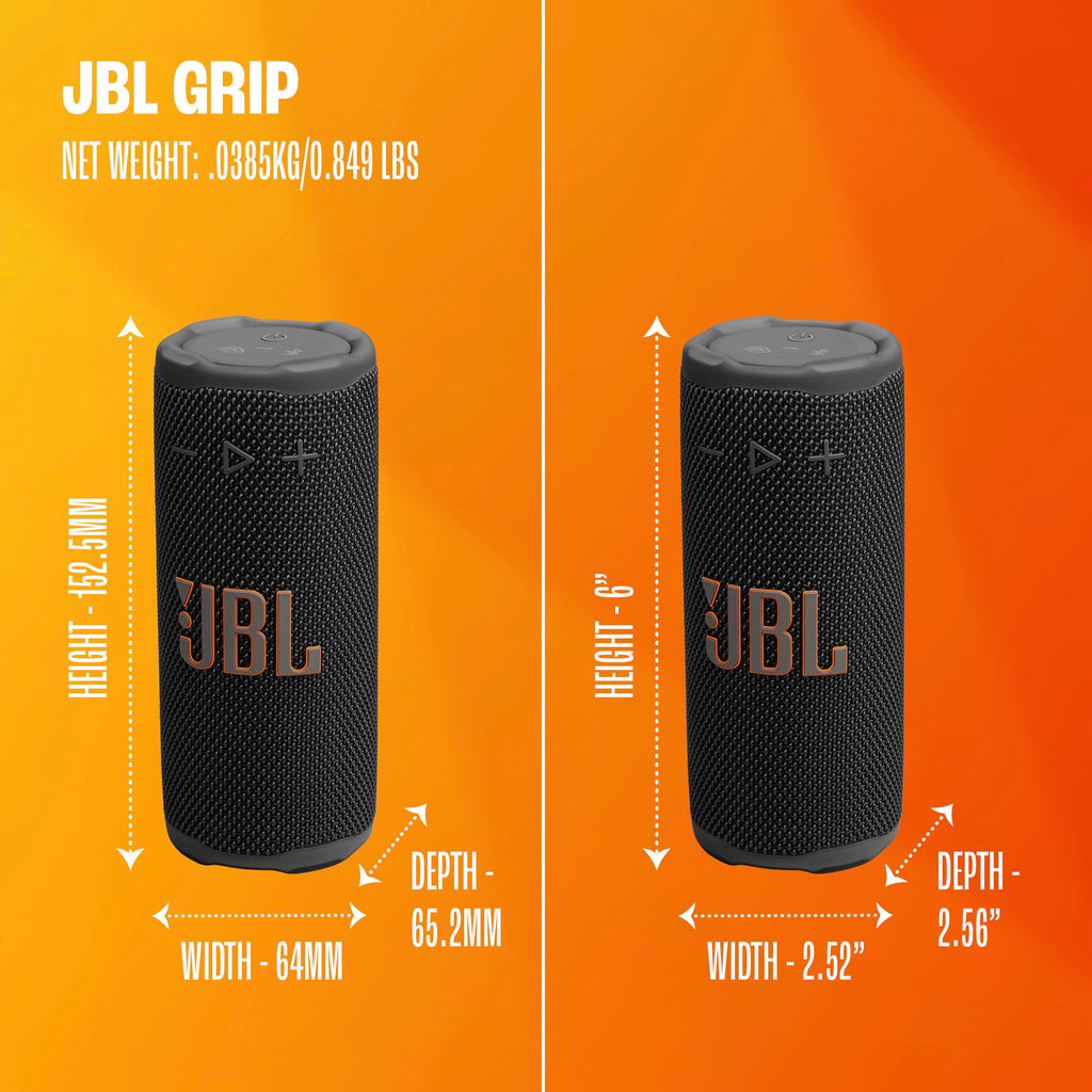 JBL Grip Portable Bluetooth Speaker, Waterproof, Ambient Light - Black | Up to 14 Hr Playtime, AI Sound Boost, IP68 Waterproof And Dustproof, Drop-Proof, App Control, Ideal For Outdoor And Travel