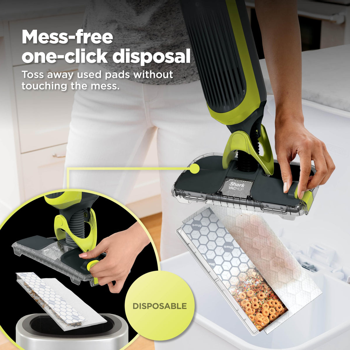 Shark VACMOP Cordless Vacuum & Spray Mop, Gray, VM180 | Hard Floor Cleaner, Powerful Suction, Lightweight, 2 Disposable Pads, 12oz Cleaning Solution Included