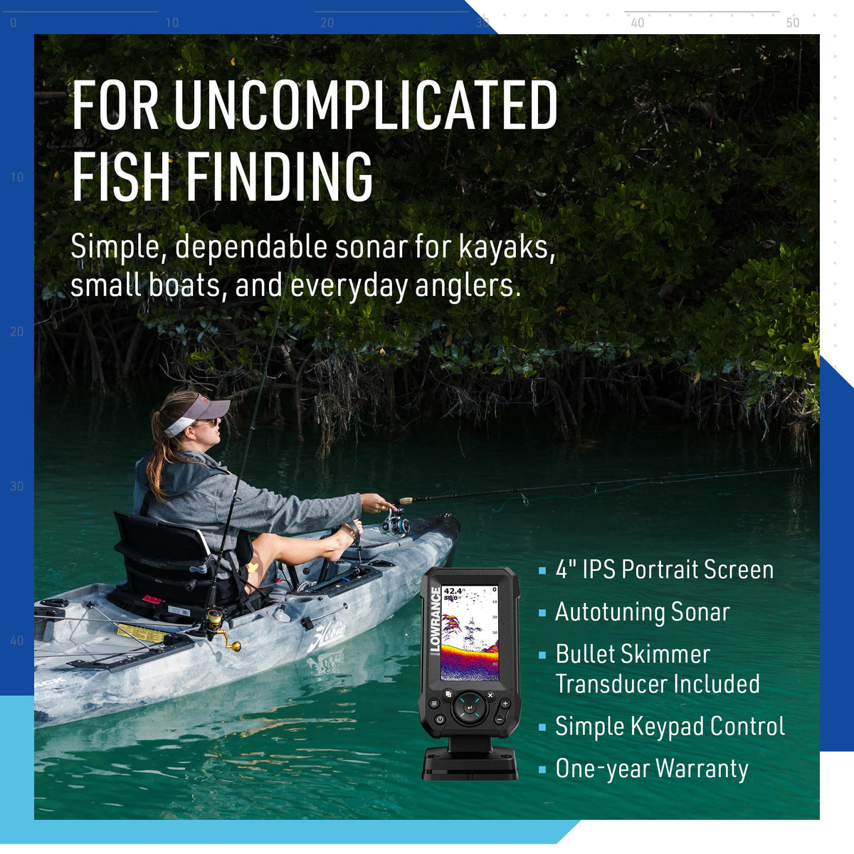Lowrance Eagle Fish Finder, 4-to-9-inch, Sonar and C-MAP Options | 4, 5, 7 or 9-inch IPS display, Bullet, SplitShot HD or TripleShot HD transducer, C-MAP charts, features vary by model