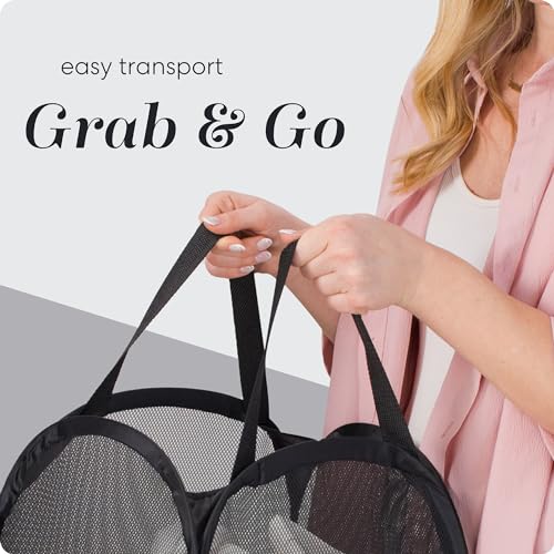 Handy Laundry Mesh Pop-Up Hamper Collapsible with Side Pocket 2-Pack | Breathable foldable design saves space; wide opening makes loading easy. Sturdy build stores clothes neatly. Black.
