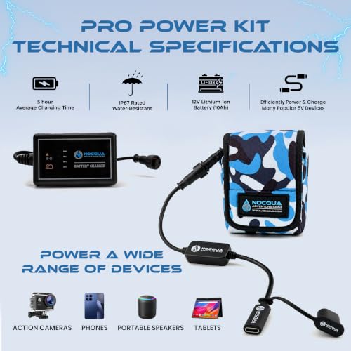 Nocqua Pro Power Kit - 12 Volt Lithium Battery with Charger - 10Ah | Battery Kit for GPS, Fish Finders & Depth Finders, Compact & Portable Kayak Battery Power for Marine Adventure & Kayaks
