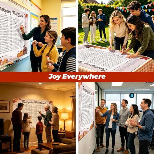 WBCPATY Giant Thanksgiving Word Search Poster, 53" X 36" Jumbo Holiday Word Find Wall Poster, Wall Game with 64 Words for Family Holiday Party Activity